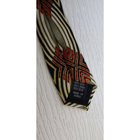 DI MAGGIO - MEN'S CREAM RED GOLD GEOMETRIC PRINT 100% SILK TIE - Picture 5 of 7
